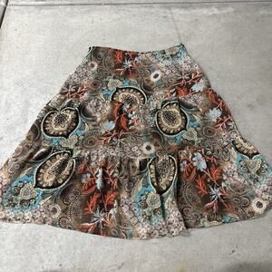 Notations‎ Tiered Floral Boho Peasant Skirt Fairy 1X Paisley Y2K Earth Tones